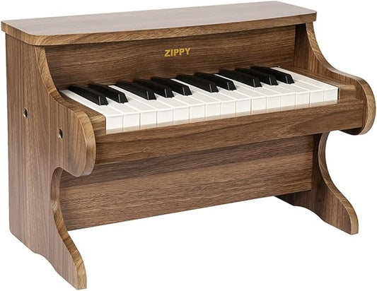 ZIPPY Kids Piano Keyboard, 25 Keys Digital Piano for Kids, Mini Music Educational Instrument Toy, Wood Toy for Toddlers Girls Boys (Walnut)