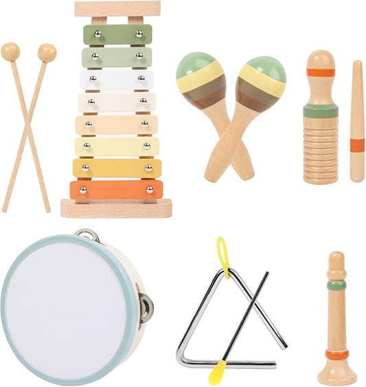 Baby Musical Instruments Set, Toddler Montessori Toys Neutral Colors Percussion Set Preschool Educational Xylophone Music Toys for 2 3 4 Year Old Kids Girls Boys Birthday Gifts