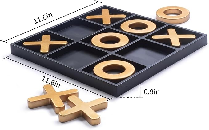 Classic Tic Tac Toe Game, Strategy and Fun Games for Kids, Tabletop Board Games, Party Favours for Kids，Golden Tic-Tac-Toe Board Temperament Home Décor,Gold