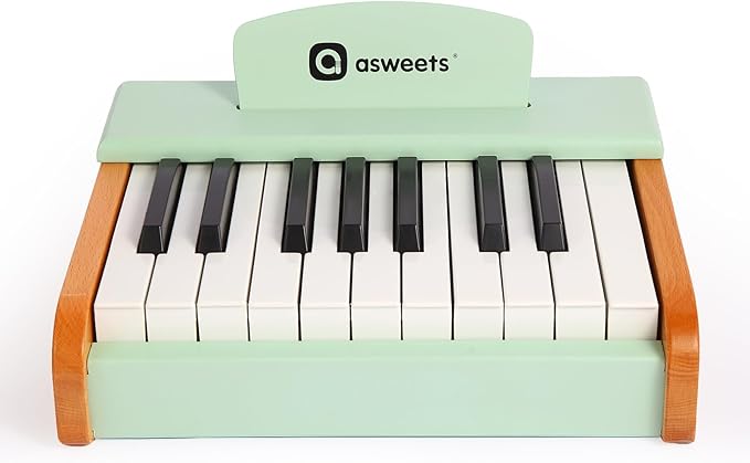 Asweets 18 Keys Piano Keyboard for Kids, Toddler Music Educational Instrument Toy, Wooden Piano for Toddlers Girls & Boys (Green)