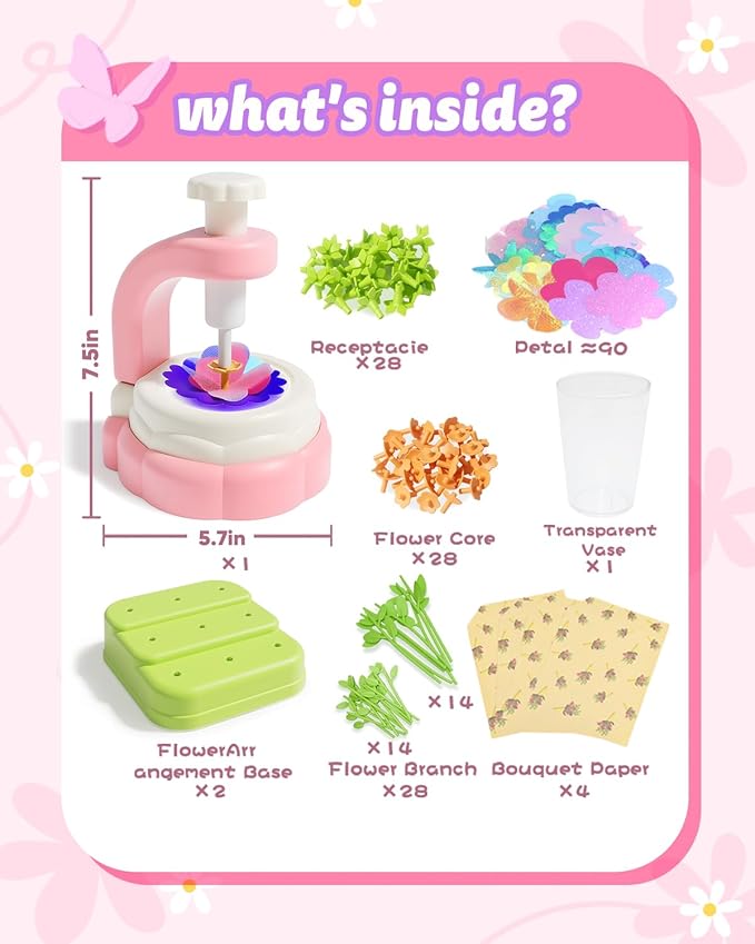 Pussan Arts and Crafts Kits for Kids Age 3-12, Birthday Gifts for 3 4 5 6 7 8 9+ Year Old Girls, DIY Fabric Flower Bouquet Kit Toys for Kids Activities Holidays Parties