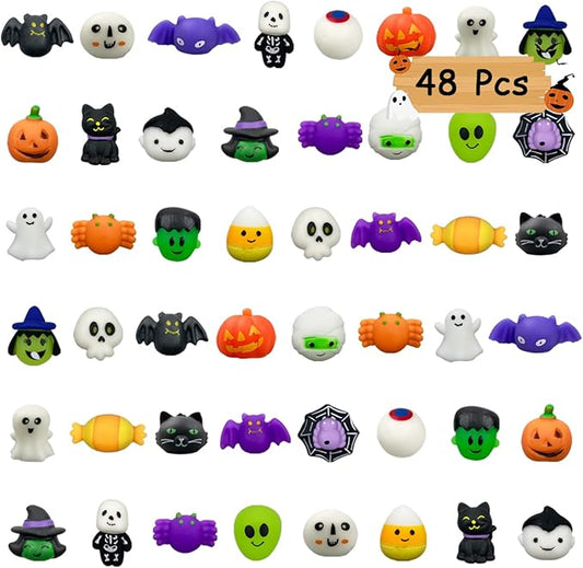 Pinkiwine 48 PCS Halloween Mochi Squishy Toys Squishies Halloween Toys for Kids Girls Boys Halloween Party Favors Halloween Treat Bags Gifts