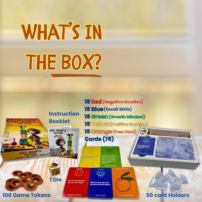 MAD SMARTZ TOWERZ an Interpersonal Skills Card Game for Anger & Emotion Control, Empathy, & Social Skills; Top Educational Learning Resource for Kids & Adults; Fun for School and Therapy