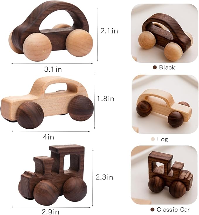 3PCS Wooden Baby Toys, Montessori Toys for Babies 0-6-12 Months, Baby Grasping Toys Push Car Toys for 1 Year Old Boy Birthday Gift,#2
