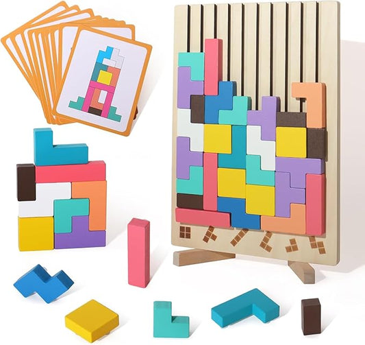 Wooden Colored 3D Russian Block Puzzle Jigsaw Puzzle Toy Montessori Educational Gift for Boys and Girls Board Game Educational Toys for Toddlers Brain Teasers for Toddlers 3-6 Years