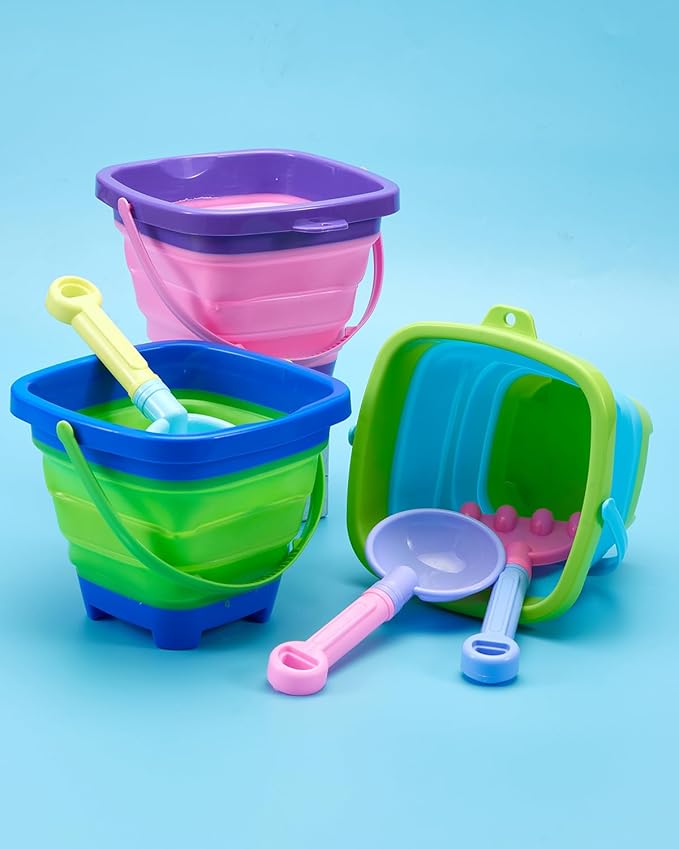 Unistylar Beach Toys, Sand Beach Toys for Toddlers with 3 Collapsible Foldable Sand Bucket and Shovels, Mesh Bag, Castle Animal Molds Sets, Travel Sandbox for Kids Age 3-10