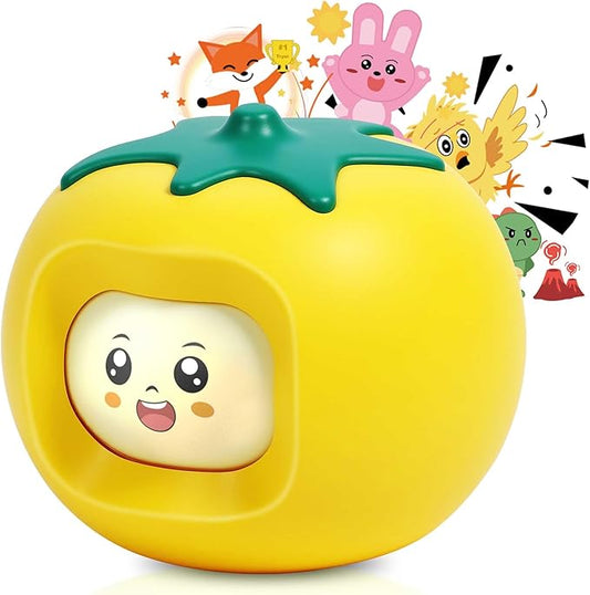 Kids Story Box Audio Player Starter with Tomato Face-Changing, Interactive Educational Toy & Storyteller, Preloaded 200+ Stories/Music, Bluetooth, Birthday Gift for Boys Girls-Yellow