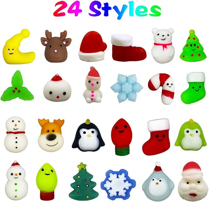 Pinkiwine 48 PCS Mochi Squishy Toys - Squishies Christmas Toys for Kids, Girls & Boys - Toddlers Party Favors, Stocking Stuffers & Gifts