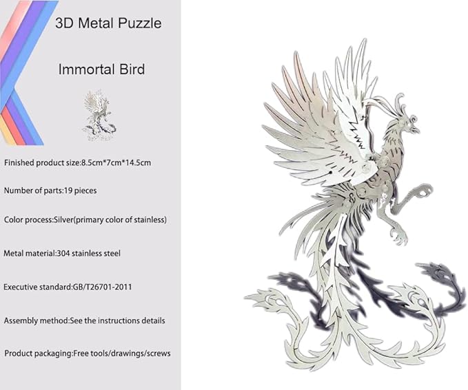 FILASLFT 3D Metal Model Kits, Mechanical Undead Bird 3D Metal Puzzle,Steel Mythology Animal Series DIY Brain Teasers Simple 3D Puzzles Home Decor Art Craft Gifts Toys for Adult