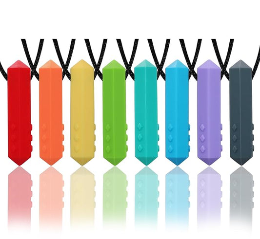 Chew Necklaces for Sensory Kids, 8 Pack Chewy Necklace Sensory Toys for Kids with Autism, ADHD, SPD, Biting, Silicone Teething Necklace Oral Chew Toys for Adults Reduce Chewing Anxiety Fidget