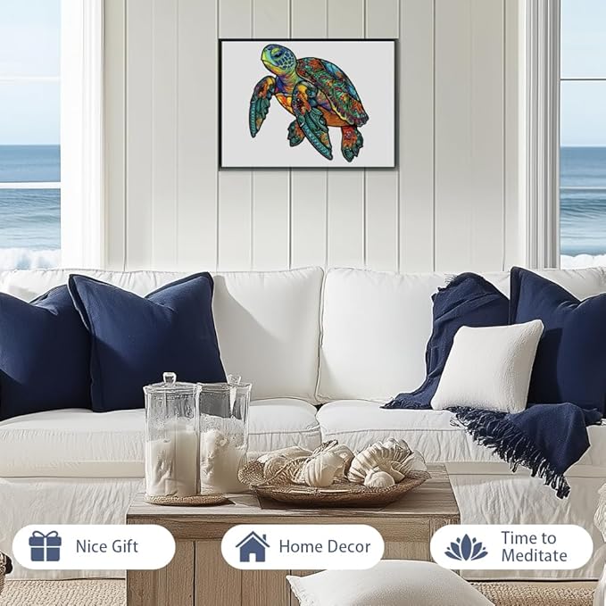 200 Piece Puzzles for Kids, 11.8x9.8 Inches Wooden Sea Turtle Jigsaw Puzzles, Ocean Turtle Puzzle for Family Game, Sea Animal Puzzle with Drawstring Bag and Gift Box for Birthday Gift