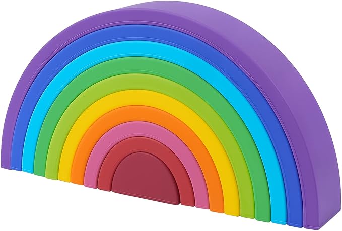 MCGMITT Rainbow Stacking Toy, Silicone Rainbow Stacker for Toddlers, Montessori Nesting Blocks, Building Creative Color Shape Matching Toy Set, 10 Layers (Purple)