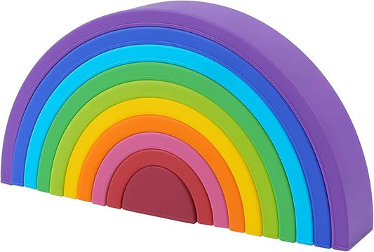 MCGMITT Rainbow Stacking Toy, Silicone Rainbow Stacker for Toddlers, Montessori Nesting Blocks, Building Creative Color Shape Matching Toy Set, 10 Layers (Purple)
