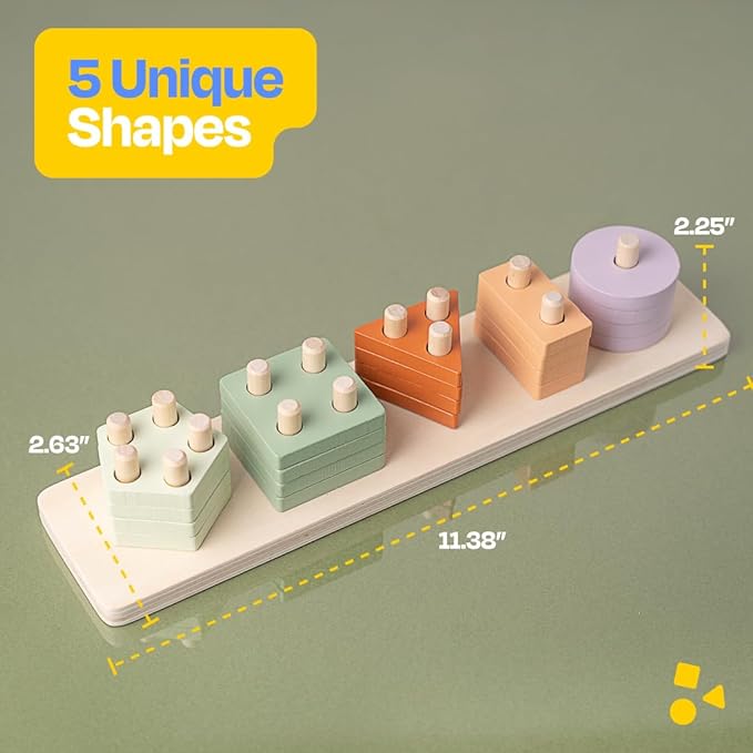 ANGORA BRANDS Stacking Toy for Toddlers - Wooden Shape & Color Sorting - Montessori, Educational, Development Toy by Playfully
