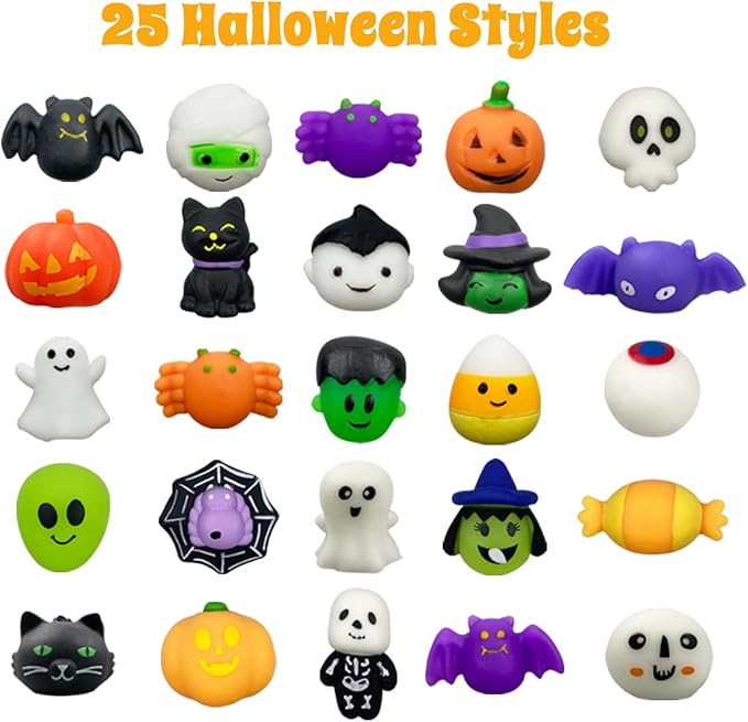 Anditoy 100 PCS Halloween Mochi Squishy Toys Squishies for Kids Girls Boys Halloween Party Favors Halloween Treat Bags Gifts