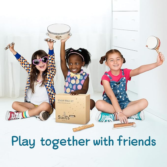 Stoie's Wooden Kids Musical Instruments for 3-9 Years Old, with Drum, Hand Bells, Flute, Maracas, Castanet, Tamburine, for Babies and Toddlers, Durable, Safe, Montessori Educational Toy, Storage Bag