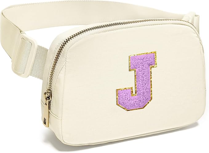 Gitus Gifts for 8 9 10 11 12 Year Old Girls Belt Bag Fanny Pack Crossbody Bags with Initial Letter Patch Cute Stuff Birthday Gifts for Teen Girls Women Personalized Trend Stuff (Ivory-J)
