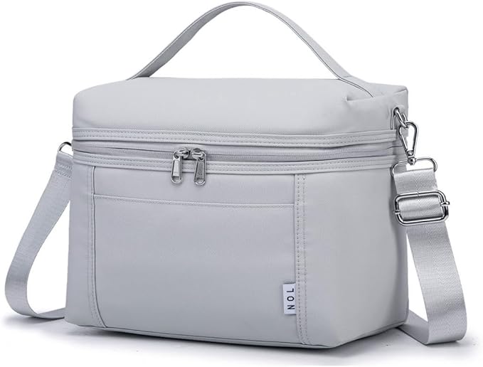 NOL Natural Organic Lifestyle Insulated Lunch Bags for Women Cooler Bag Lightweight Nylon Waterproof Lunch Box For Work (Small，Gray White)