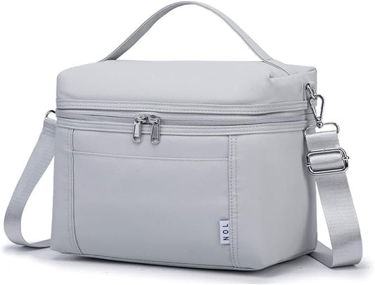 NOL Natural Organic Lifestyle Insulated Lunch Bags for Women Cooler Bag Lightweight Nylon Waterproof Lunch Box For Work (Small，Gray White)