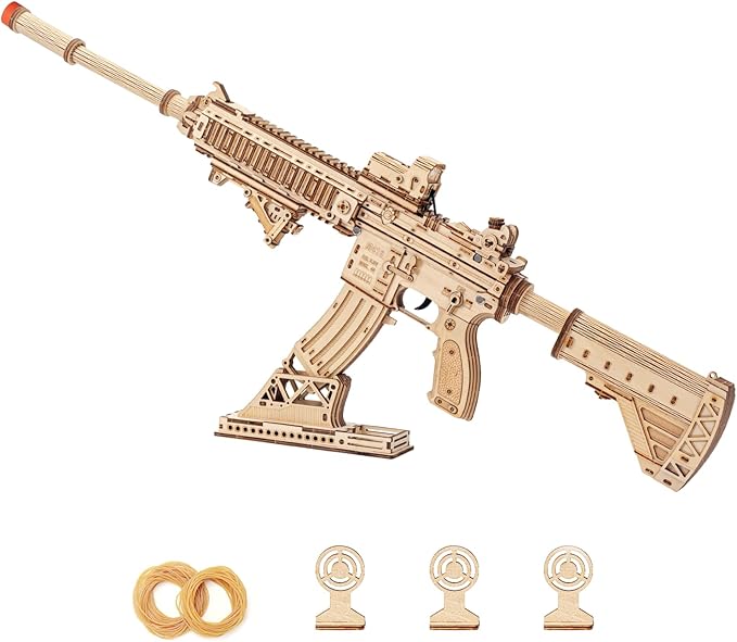 3D Wooden Puzzles for Adults, 3D Puzzle Model Rubber Bands Gun Toys Building Kits, DIY Wood Crafts Cool Toy Hobbies for Men Women, Creative Assembly Gifts
