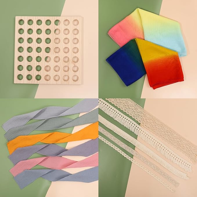 Eray Wooden Lacing Toys Open Ended Busy Board with Play Silks Kid Weaving Board Handwork Gift Educational Toy