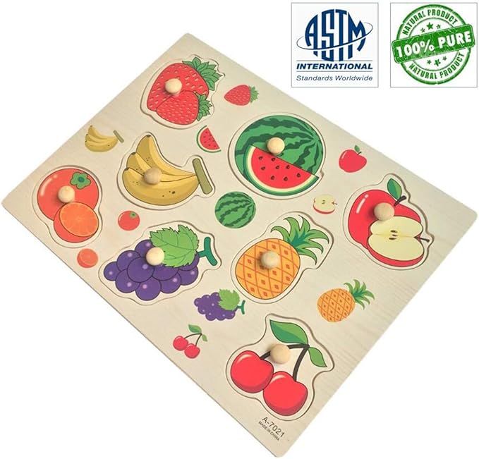 Home Learning Preschool Early Educational Development Colorful Fruit and Vegetables Wooden Peg Puzzle Jigsaw Bundle Shape Toys and Games for Age 3-7 Years Old Child Children Boys Girls