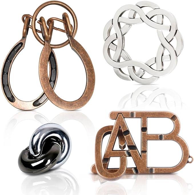 Fun Metal Brain Teaser Puzzle Games - Adults Mind 3D Toys -Teens IQ Insight Challenge - Educational Gift for Ages 12+（4PCS）