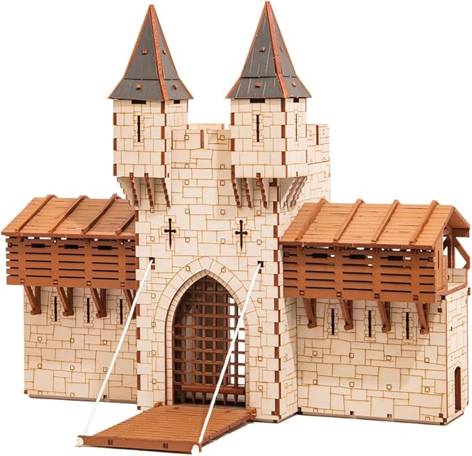 Barbican S Castle Gatehouse - 3D Wooden Puzzle - DIY 28mm Scale Model Building Kit for Adults - Educational Toy - Creative Gift - Tabletop Miniature Terrain Kit