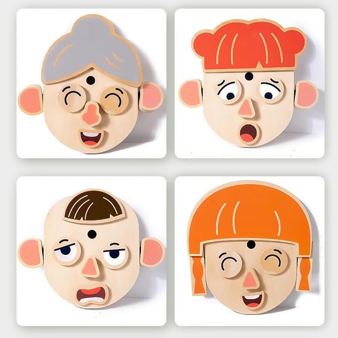 Wooden Montessori Figure DIY Face Puzzle, Early Education Cognitive Building Block Board, Figure Expression Children's DIY Preschool Education Children's Toy, for Boys and Girls Aged 3-8
