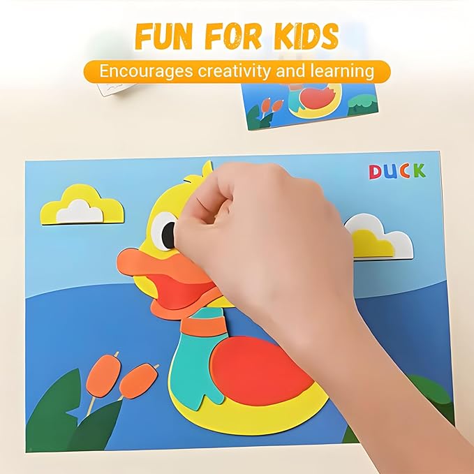 3D EVA Sticker Craft, 12pcs/Set Sticker Puzzle Pleasure DIY Cartoon Animal Learning Education Program for Toddler Kids Art Craft Kits (Set of 4)