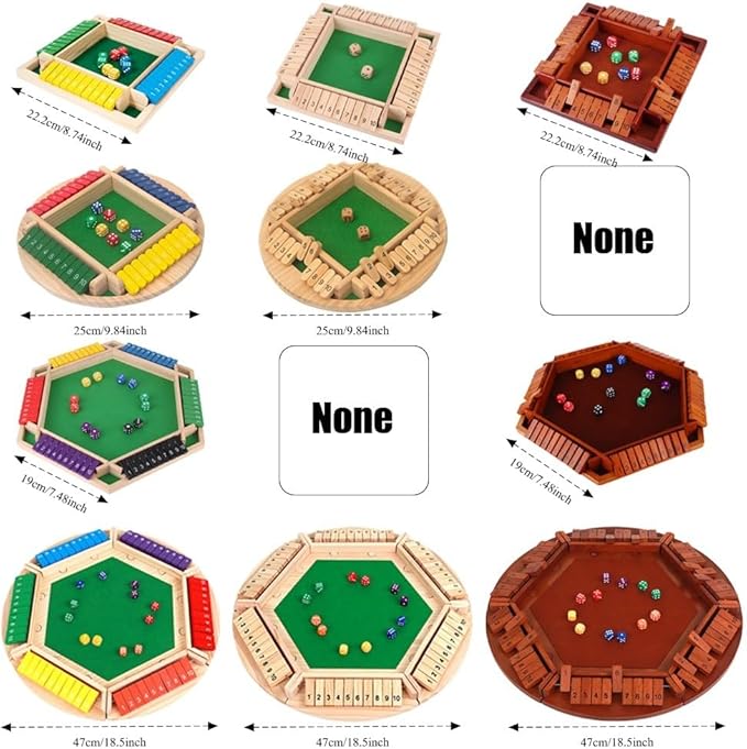 Shut The Box Game: 2-6 Player Wooden Board Math Game with 2-12 Dice | Educational Family Night Entertainment | Classic Pub Style | Funny Family Board Games (Wood-Square 4 Players)