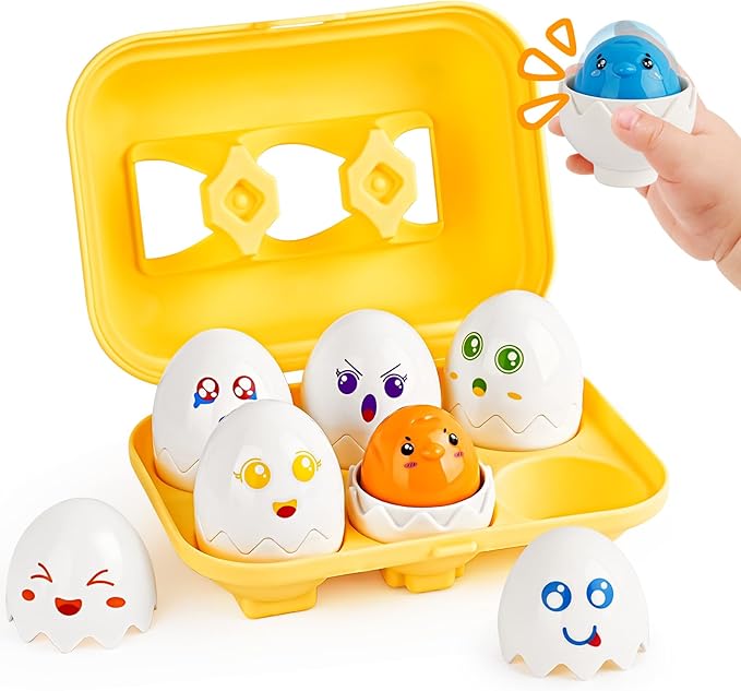 CPSYUB Toddler Matching Eggs Toys - Color Shape Sensory Sorting Toys for Toddler 1-3, Easter Montessori Learning Fine Motor Skills Travel Bingo Puzzle Games Birthday Gifts for Baby Boys Girls