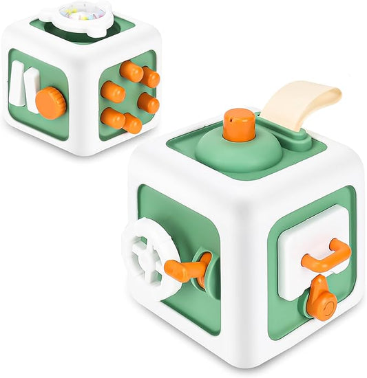 Toys for 1 Year Old Boy Girl, Montessori Busy Board Busy Cube, Travel Toys for Toddlers 1-3, 1 Year Old Girl Boy Gifts, Green