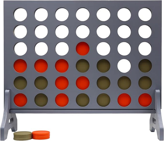 Tailgating Pros Premium Grey Giant Four in a Row with Carrying Case - Jumbo Oversized Outdoor Yard Game - Connect Multiple Pucks in a Row to Win - Many Puck Colors Available!
