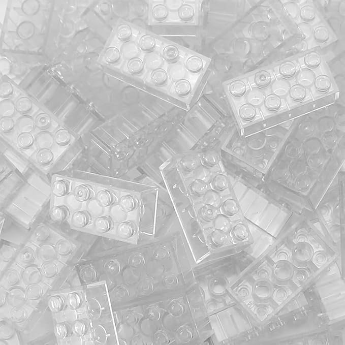 Feleph 100pcs 2x4 Bricks Transparent Pieces Clear Parts Classic Building Kit Creative Play Set Blocks Toy Basic Accessories Compatible with 3001 Major Brands