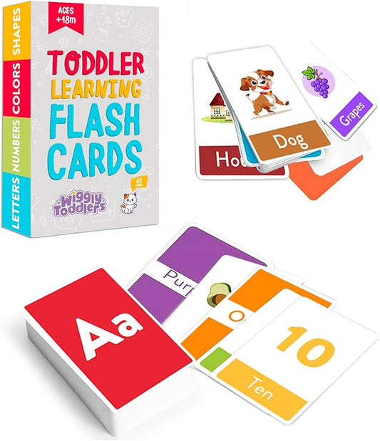 Toddler Flash Cards - Set of 65 Animals, Colors, Shapes, Numbers and Alphabet Flash Cards for Toddlers - Learning Flashcards Educational Preschool Kids Ages 1 2 3 Years Old - Stocking Stuffer Gift