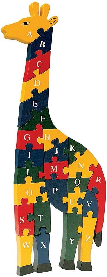 Bits and Pieces - Wooden Alphabet Giraffe Puzzle - Learn ABCs and 123s - Colorful Large 3/4 Inch Thick, Non-Toxic Paint