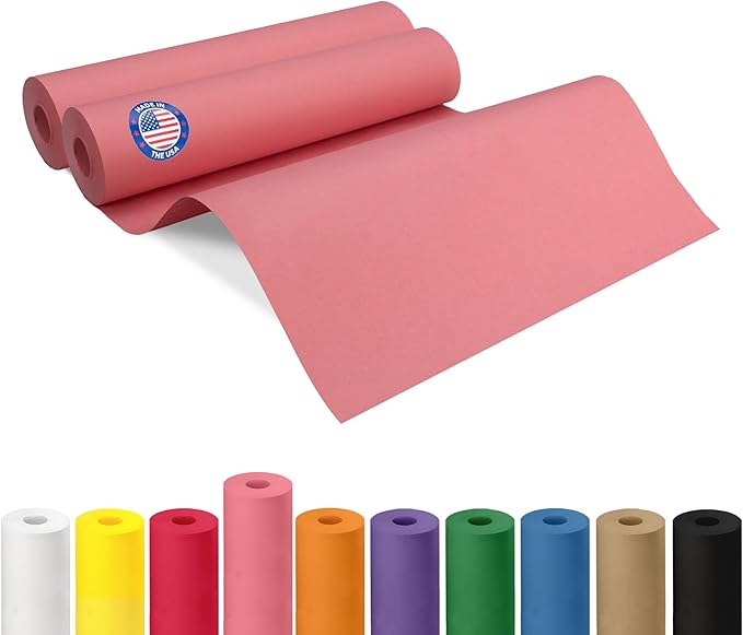 12" x 1200" (100 ft) Pink Kraft Paper Roll, Pack of 2 - USA-Made Quality Craft Paper for Gift Wrapping, Kids' Arts & Crafts, School Projects - 100% Recycled, 50 lb Natural Material by IDL Packaging