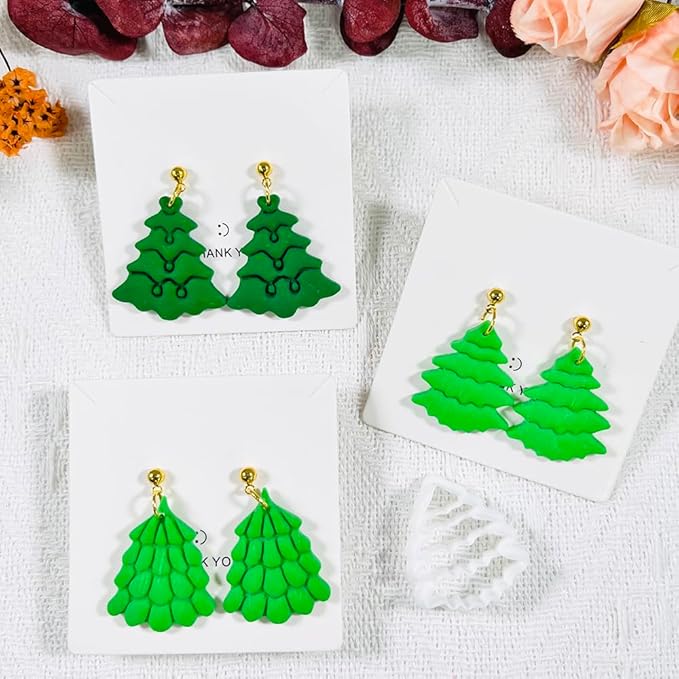 Xaekicr Christmas Tree Polymer Clay Cutters – 3 Style Clay Cutters for Holiday Earrings, Christmas Clay Tools for Polymer Clay Jewelry and Crafts