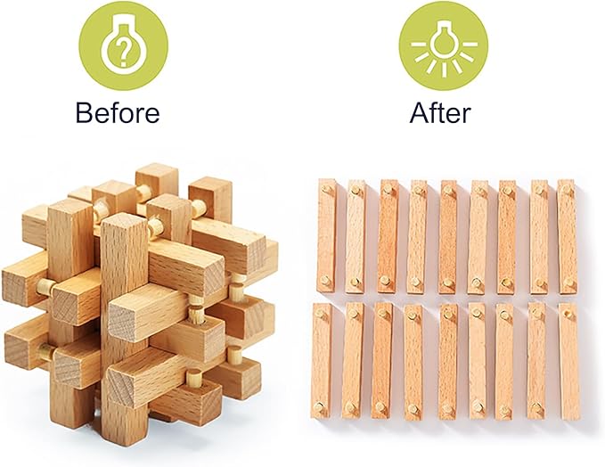 FantasyDay 6pcs Wooden Brain Teaser Puzzles, Interlocking Games for IQ Test, Intellectual 3D Assembling Educational Toy Set for Teens and Adults (6 Puzzle Set#E05)