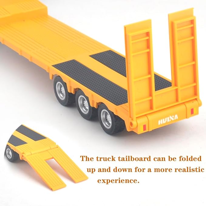 Ailejia Flatbed Truck Trailer Vehicles Toys Big Heavy Duty Tractor Flat Trailer Low Boy Transport Semi Trailer Tractor Truck Metal Construction Vehicle Models Toys for Kids (Flattrailer)