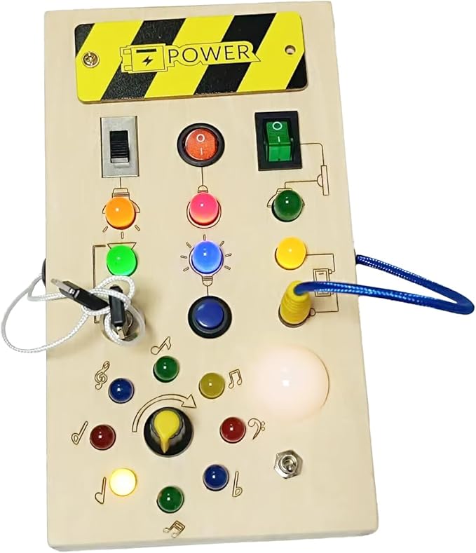 Montessori Toddler Busy Board Montessori Toy Baby Wooden Sensory Board with Switches Sensory Toys Switch Toys Travel Toys Kids Gifts for Birthday Christmas (Note Style)
