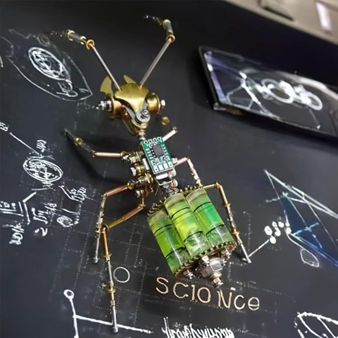 3D Steampunk Mechanical Insect Puzzle Kit - DIY Metal Assembly Model for Adults, Unique Retro Brass Sculpture Craft for Home Office Decoration (Gatling Ant)
