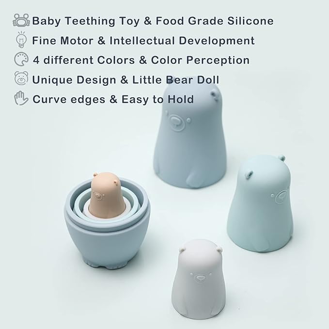 OESSUF Nesting Dolls | Russian Silicone Nesting Dolls for Toddlers | Matryoshka Doll Montessori Educational Toy | Bear Stacking Nesting Doll Toys | Gift for Kids 3 Years Up