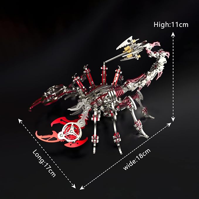 3D Metal Model Kits, Mechanical Scorpion King Red 3D Metal Puzzle,Steel Warcraft Collection DIY Animal Brain Teasers Simple 3D Puzzles