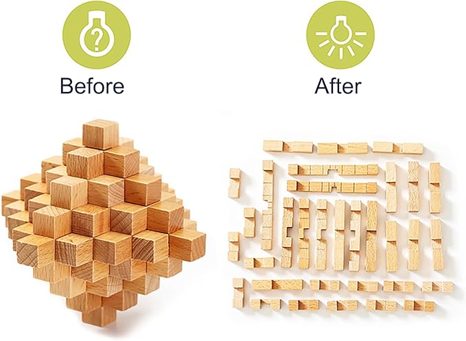 FantasyDay 6pcs Wooden Brain Teaser Puzzles, Interlocking Games for IQ Test, Intellectual 3D Assembling Educational Toy Set for Teens and Adults (6 Puzzle Set#E05)