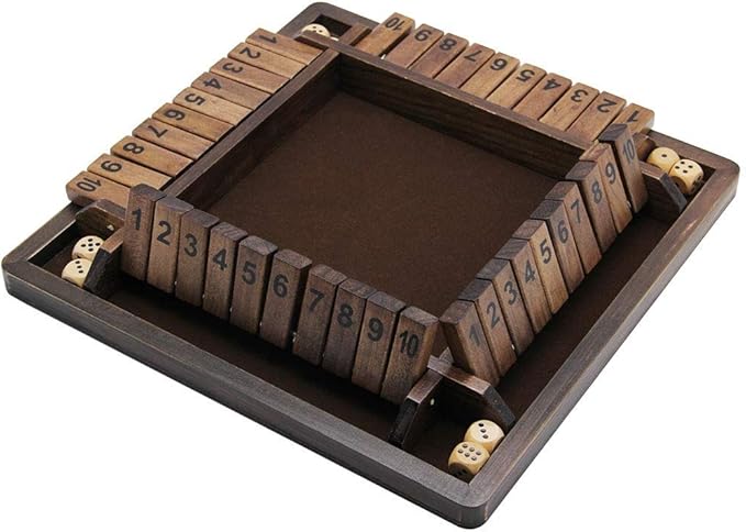 Juegoal Wooden 4 Players Shut The Box Dice Game, Classics Tabletop Version and Pub Board Game, 12 inch