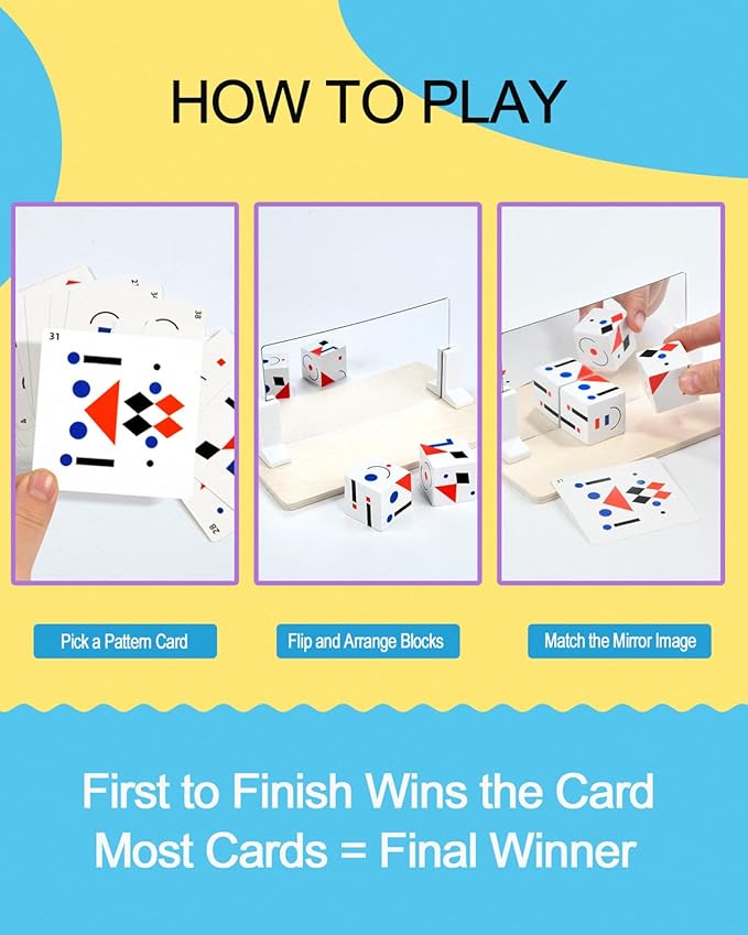 2 Pcs Wooden Mirror Cube Puzzle Game, Spatial Thinking & Pattern Matching Puzzle Game, Educational Board Game Toy for Kids and Adults