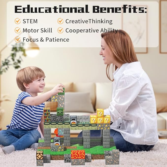 180PCS Magnetic Building Blocks for Kids - Mine World Magnetic Blocks Build My World Pixel Magnet Block Sets, STEM Sensory Magnet Cubes Building Toys for Girls Boys Ages 3 4 5 6 7 8-12 Birthday Gift