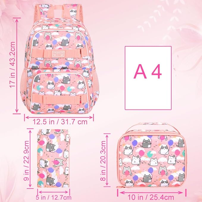 UFNDC Backpack for Girls, 17.5" Water Resistant Cat Galaxy Tie-Dye School Backpacks, Teens Bookbag for Women College Middle